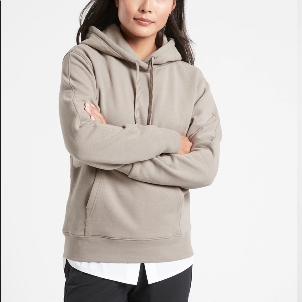 Athleta Retroplush Bluff Grey Taupe Soft Pullover Hoodie Sweatshirt Size Small